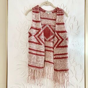 Pink and Cream Fringe Knit Vest
